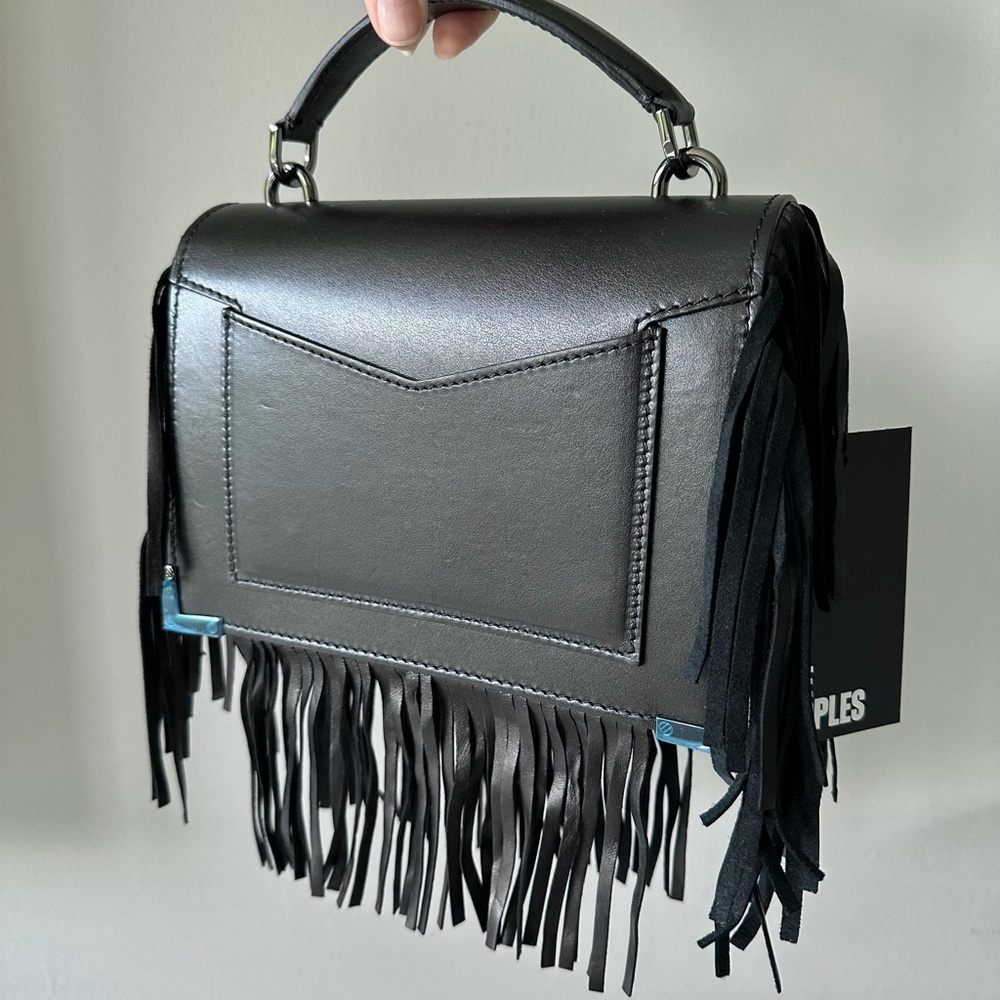 NWT | The Kooples | Emily | Black Leather Crossbody Bag with Fringe - Picture 8 of 12